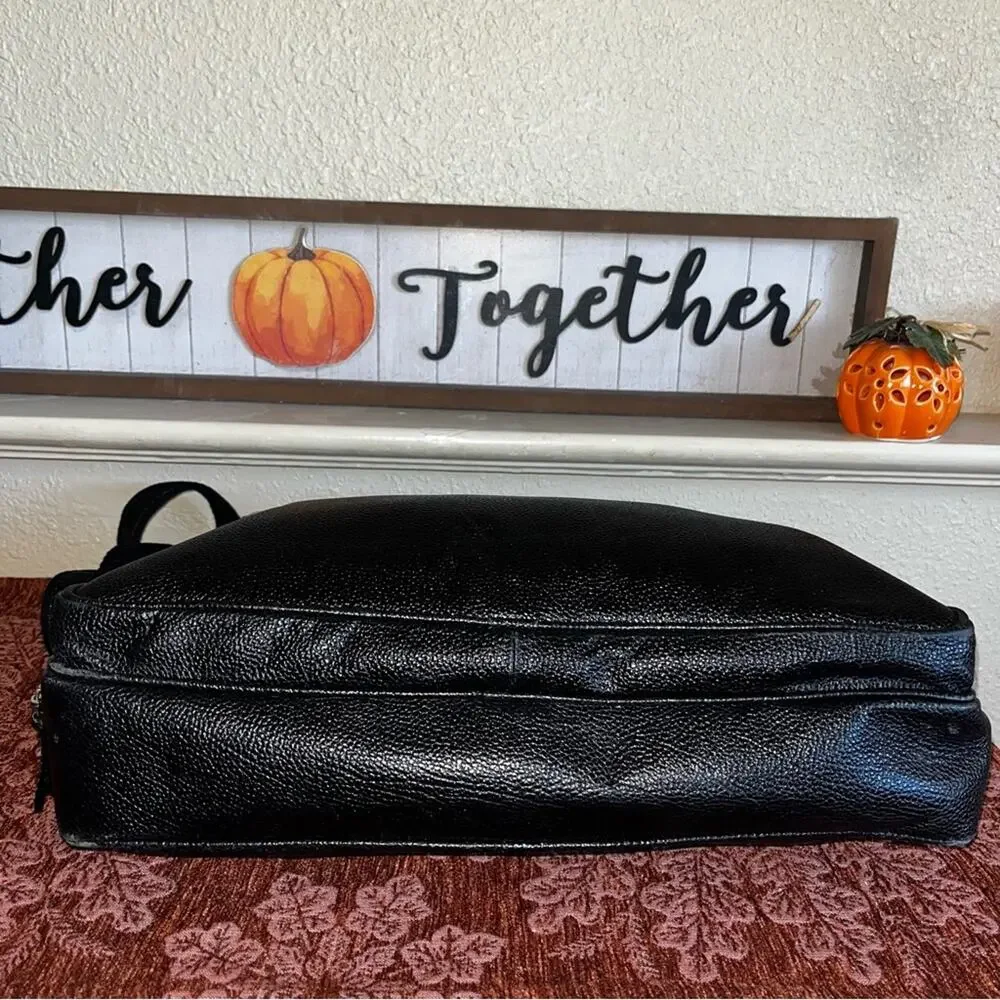 Lucaldo Men’s Laptop/Briefcase Messenger Bag Black Leather Multi Pockets Italian